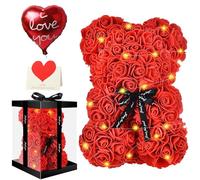 USHOP Ours on Rose,Rose Bear Teddy Flower,Ourson À Fleurs Mignon avec boîte Cadeau,lumières LED,Carte d'amour et Ballon,Cadeau pour la fête des mères,la Saint-Valentin,Anniversaire (25 x 18 cm)