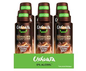 Ushuaïa Atomiseur Homme Cèdre Brut - Lot de 6 | Actif anti-odeur origine naturelle, Parfum boisé notes orientales, Vegan testé dermatologiquement, Flacon recyclable