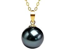 USIGONG Authentique Tahiti Nanhai aquaculture Paon Vert Noir Perle AAA, 8-8.5mm, 11.5-12mm, 16mm Perle Noire Sydney Collier Pendentif Femme, 8.0-8.5mm, Argent sterling, Perle de nacre