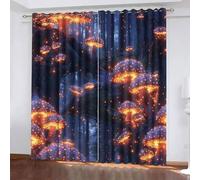 Usine Rideau Occultant 3D Jungle Lumineux Champignons Isolation Protection UV Thermique avec Oeillets Draperies pour Aux Familles Hôtels Maisons de Location 2 Panneaux L85 x H200 CM