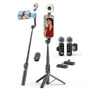 USKEYVISION Perche à selfie magnétique avec lumière, support magnétique pour Magsafe, trépied de téléphone rotatif à 360° avec télécommande et microphone rechargeables, kit de vlogging pour