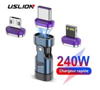 USLION 240W Type C adaptateur USB-C vers type-c câble de charge rapide magnétique USB C femelle convertisseur pour Macbook iPhone 16 15 Xiaomi 3 in 1