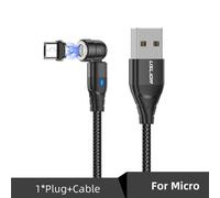 Uslion 5a-Câble De Charge Rapide Magnétique,Rotation À 540 °,Micro Usb,Type C,Fil Rette,Iphone 14 13 Pro Max Samsung Xiaomi 12 Poco F4 - Type Black For Mirco-For 2m