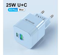 USLION-Chargeur rapide USB C pour tablette et ordinateur portable,prise en charge de type C PD 25W,adaptateur 3.0 pour iPhone Samsung S23 Huawei - Type EU PLUG BLUE