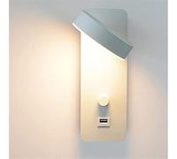 USMCPQVXN Applique Murale de Lecture À Intensité Variable, Rotative À 300°, Lampe de Chevet Pour Chambre À Coucher, Éclairage Mural Encastré Moderne, Tête de Lit Réglable, Spot D'Éclairage Avec Port d