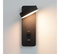 USMCPQVXN Applique Murale de Lecture À Intensité Variable, Rotative À 300°, Lampe de Chevet Pour Chambre À Coucher, Éclairage Mural Encastré Moderne, Tête de Lit Réglable, Spot D'Éclairage Avec Port d
