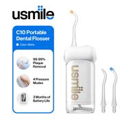 Usmile C10 Hydropulseur portable, autonomie de 95 jours, 4 modes, Buse 360°, réservoir 180 ml, IPX7 étanche - Blanc