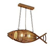 USMJQVZ 2 Lumières en Forme De Poisson en Rotin Tissé Suspension Luminaire, 29,5 Pouces Tissage en Osier Naturel Plafond Suspendu Lumière Tissé Lustre pour Cuisine Îlot Pépinière