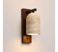 USMJQVZ Applique Murale en travertin Jaune, Style Vintage, Base en Bois, Applique Murale Moderne en Pierre Naturelle pour Chambre, Chevet ou Couloir.