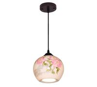 USMJQVZ Lustre Classique Chinois en céramique à Motifs Floraux, Globe de Couleur réglable, Suspension en céramique, luminaire Suspendu Vintage en métal Noir, Lampe Suspendue Nordique pour îlot