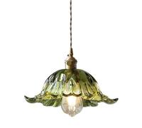USMJQVZ Suspension en Verre Style Ferme, luminaire Suspendu en Verre à Fleurs Vertes avec Douille dorée, Lampe Suspendue Vintage réglable pour îlot de Cuisine, Salle à Manger, Couloir