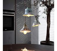 USMJQVZ Suspension Moderne en céramique Bleue et Blanche, Abat-Jour en céramique Bleue, Suspension Vintage en Laiton, Style Ferme, pour Chambre ou Cuisine.