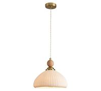 USMJQVZ Suspension Vintage en céramique, câblée, Douille E26 avec Lustre décoratif en Bois et Cordon réglable, luminaire Suspendu en céramique Blanche pour Table de Chevet, Cuisine, entrée.