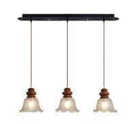 USMJQVZ Suspension vintage en verre à 3 lumières pour îlot de cuisine, luminaires suspendus à hauteur réglable avec abat-jour en verre, décoration en bois pour salle à manger