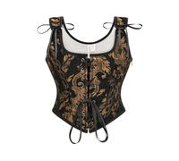 USOHJZ Black And Gold Boned Medieval Lace Up Vest Vintage Corsets Top Lingerie Corset Costume Woman(M)