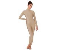 USOHJZ Combinaison de danse à manches longues en élasthanne for femme, combinaison ballet élégante une seule pièce for adulte pour Ballet(Beige,XL)