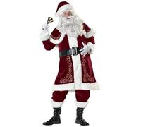 USOHJZ Costume de Cosplay du père noël en velours rouge, ensemble fantaisie luxe for hommes, famille, accessoires fête for adultes, nouvel an pour Hommes(3XL,12 PCS)
