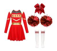 USOHJZ Costumes de pom-pom child for enfants, uniforme, robe danse à manches longues avec fleurs la main, couvre-chef, chaussettes rayées for représentation sur scène Pour Représentations(A Red,8)