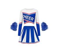 USOHJZ Ensemble Jupe Rouge À Manches Longues For Filles, Tenue De Sport Mignonne Avec Pompons, Fête Et Spectacle For Enfants, For La Rentrée Scolaire Pour Représentations(Blue,160(13-14Y))