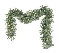 USOHJZ Guirlande d'eucalyptus Artificiel 2 pièces avec Fleurs Blanches for décoration de Maison, Vacances, Mur, Jardin et fête