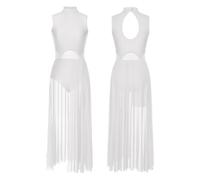 USOHJZ Robe de Patinage Artistique for Femme avec Strass, Justaucorps Ballet sans Manches en Maille Transparente, Costumes Danse lyrique(White A,M)