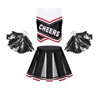 USOHJZ Uniforme de pom-pom child for enfants, ensemble sans manches avec imprimé lettres et jupe plissée, costumes carnaval for Pour Représentations(Black A,10)