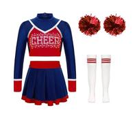 USOHJZ Uniforme de pom-pom child for filles, tenue danse, haut court, jupe plissée, chaussettes à fleurs, for équipe, ensembles vêtements Pour Représentations(B Deep Blue,12)