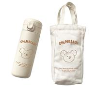 Usper Gourde isotherme en acier inoxydable avec motif ours kawaii - Anti-fuite - Sans BPA - Avec sac pour adolescentes et enfants