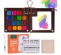 Usper - Kit d'aquarelle - Mini palette portable - 15 couleurs - Moderne - Bois - Pour artistes en voyage