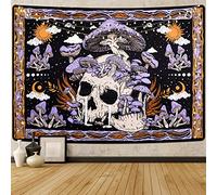 Uspring Tapisserie murale motif champignon et tête de mort - Tapisserie murale à suspendre pour chambre à coucher - Motif squelette - Violet - 130 x 150 cm