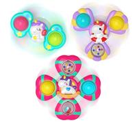 Usrela Lot de 3 jouets rotatifs à ventouse pour bébé avec hochet, jouets rotatifs pour tout-petits de 1 à 3 ans, jouet sensoriel pour chaises de salle à manger pour enfants de 6, 9, 12 mois