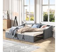 USROCAS Canapé Lit 90/180x200 cm, Lit Banquette avec Sommier à Lattes, Lit Escamotable Moderne Idéal pour Salon et Chambre, Velours Gris (sans Matelas)