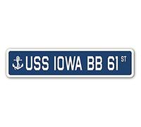 USS IOWA BB 61 Panneau de rue Marine Navire Vétéran Vétéran Vétéran Usn Cadeau - Autocollant graphique - Autocollant pour voiture, mur, ordinateur portable, cellule