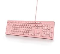 Ussixchare Clavier de jeu rose 104 touches silencieuses et crémeuses - Clavier filaire lumineux à double tir - Clavier à membrane rétroéclairé à DEL pour PC et ordinateur portable (104 rose)