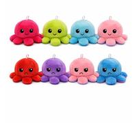 USTASS Pack de 4 Multicolore - Peluche Pieuvre Réversible 10 cm - Double Face Humeur Heureuse et Grognon avec Attache - Kawaii