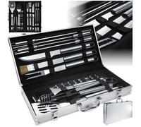 Ustensile à barbecue - TECTAKE - Ensemble de 18 couverts pour barbecue en acier - Gris