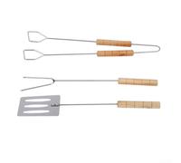 Ustensile de barbecue avec pince pelle et fourchette pour griller viandes et légumes avec poignées ergonomiques en bois pour le contrôle