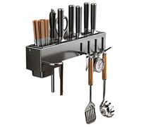 Ustensile de cuisine mural multifonction avec crochets | Support de couteaux gain de place et rangement d'ustensiles pour montage mural, étagère