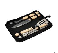 Neka Mallette de barbecue 4 ustensiles 38 cm – Bois, mallette en toile – Noir