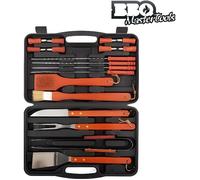 Ustensiles de barbecue - Malette 18 pièces - Acier inoxydable - Manches en bois - Couleur orange