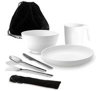 Ustensiles de Camping, kit de Mess de Camping ReaNea pour Voyage, Pique-, extérieur Comprend Un Couteau, Une cuillère, Une Fourchette, Un Ensemble de Couverts, Une Tasse, Un Bol, Une Assiette