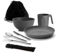 Ustensiles de Camping, kit de Mess de Camping ReaNea pour Voyage, Pique-, extérieur Comprend Un Couteau, Une cuillère, Une Fourchette, Un Ensemble de Couverts, Une Tasse, Un Bol, Une Assiette