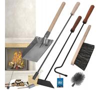 Ustensiles de cheminée - KOTARBAU - Lot de 5 - Métal et Bois - Noir - Outils de nettoyage