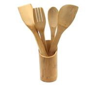 Ustensiles de Cuisine - Bambou - Lot de 4 - Inclus Pot de Rangement - Écologique - Anti-adhésif