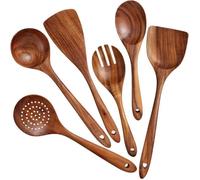 Ustensiles de Cuisine Bois 6pcs Spatule et Cuillères en Bois Accessoires Cuisine Naturels et Sains Antiadhésifs