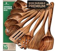 Ustensiles de Cuisine Bois en Teck 10 Pièces - Cuillère et Couverts