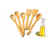 Ustensiles de Cuisine Bois Naturel + Spray Huile - Cuillères de Cuisine Résistantes & Écologiques - Kit Cuisine bois - Idéal Cuisine Saine - Durable & Élégant - sptaule en bois facile à nettoyer