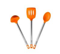 BRA Efficient | Lot de 3 ustensiles de cuisine 36,5 cm, spatule, cuillère, casserole, acier INOXYDABLE, nylon et silicone