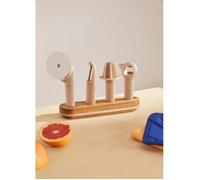 KITCHENWARE STUDIO - Ensemble de 4 ustensiles de cuisine avec support en bois - Sable