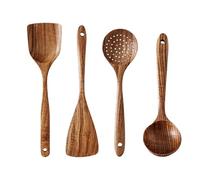 Ustensiles de cuisine en bois - Ensemble d'ustensiles de cuisine antiadhésifs premium | Cuillères et spatules en bois résistantes à la chaleur, ensemble d'ustensiles de cuisine écologiques, casseroles